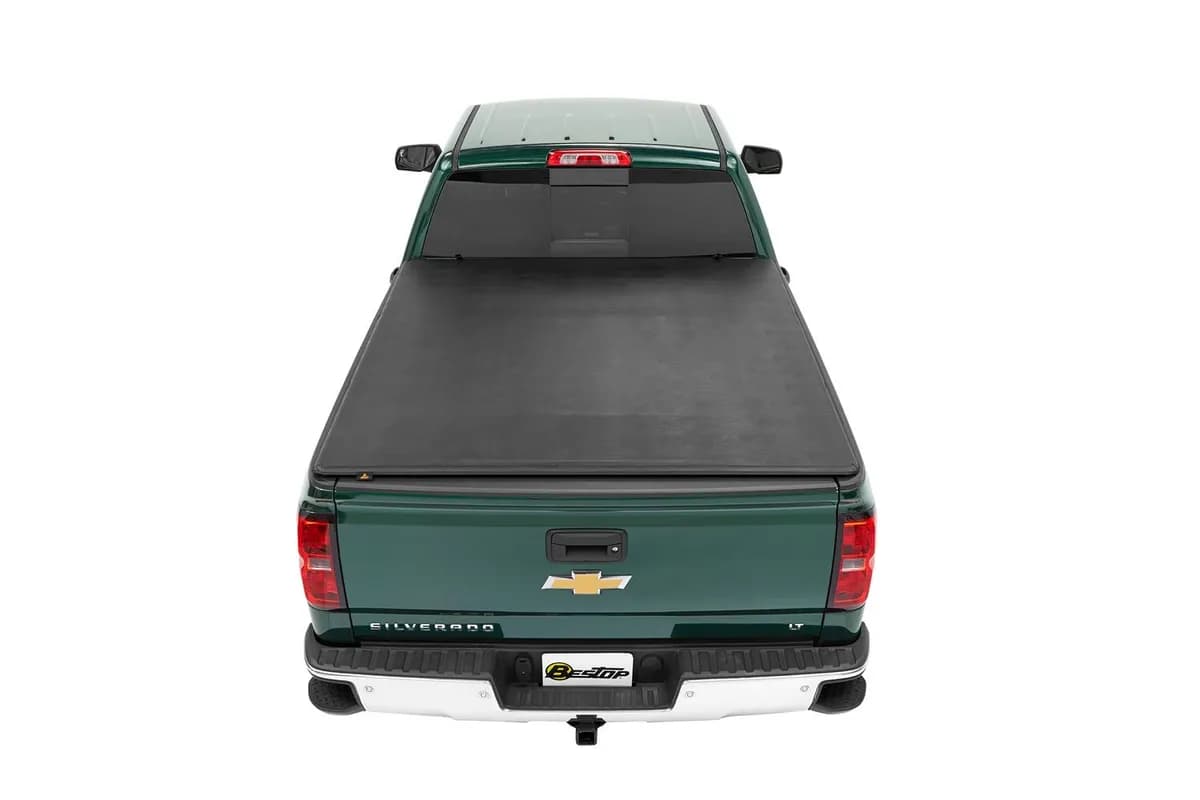 Soft Tri-Fold Tonneau Cover EZ-Fold For 2019-2024 Silverado/Sierra 1500/2500 HD/3500 HD 8.0 Foot Black Tailgate Spoiler Not Included Bestop