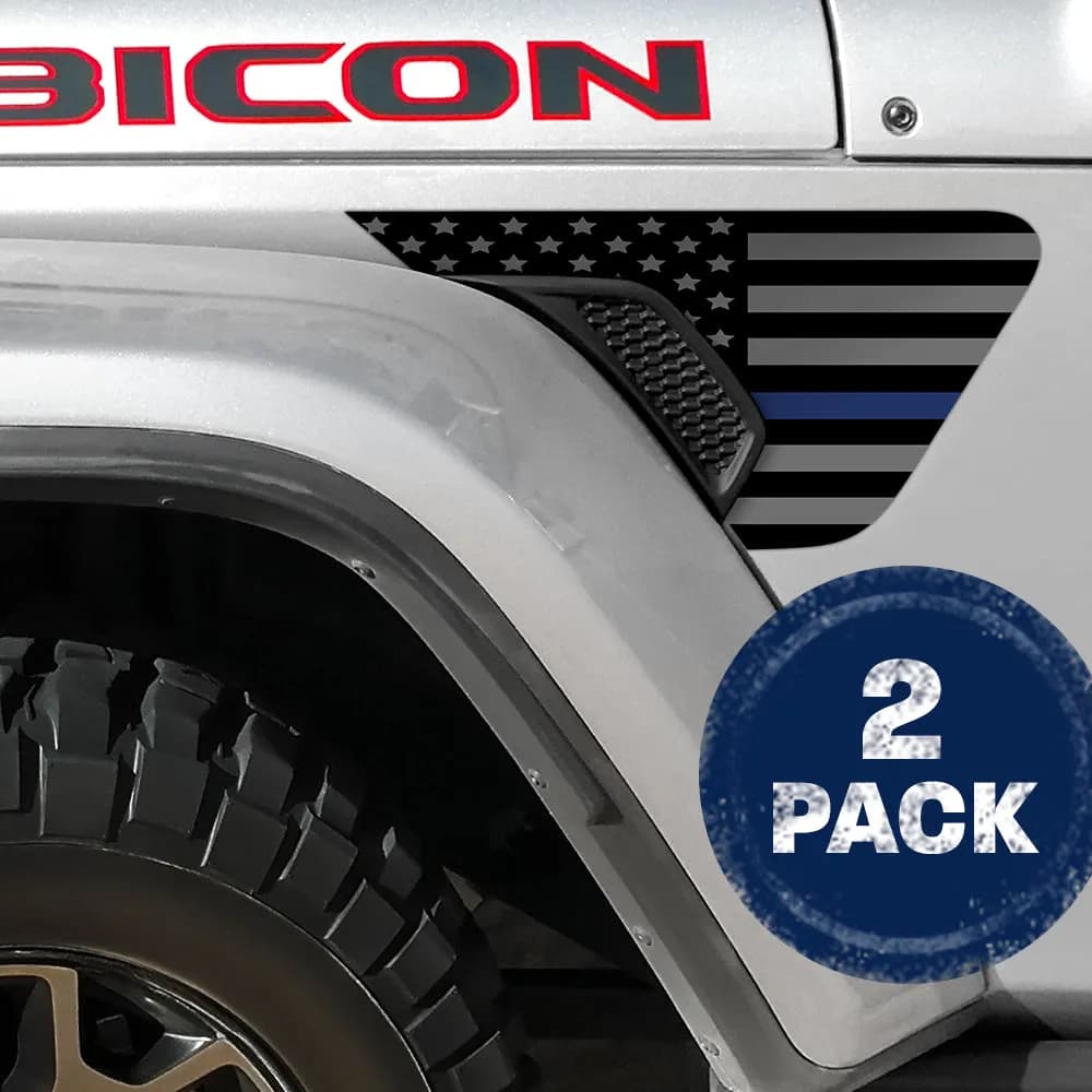 Blackout Thin Blue Line Flag 2pc Vinyl Fender Decal
