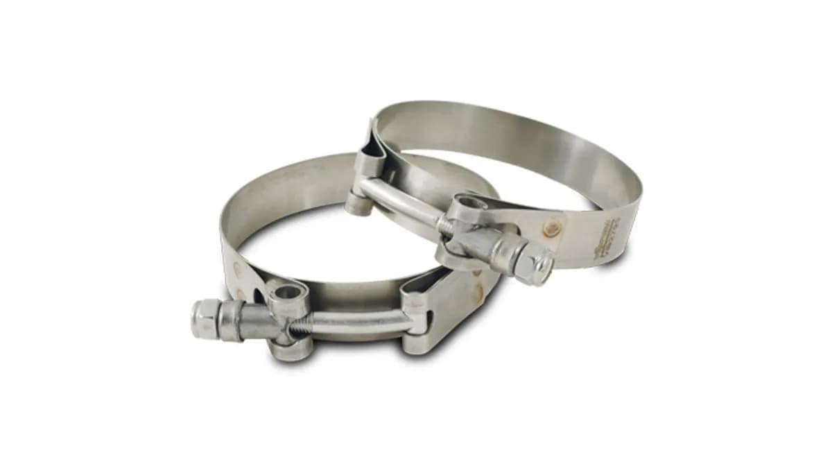 T-Bolt Clamps; 1.89 in. To 2.1 in. Clamp Range; 1.625 in. Matching Hose ID; 304 Stainless Steel; Pack Of 2;