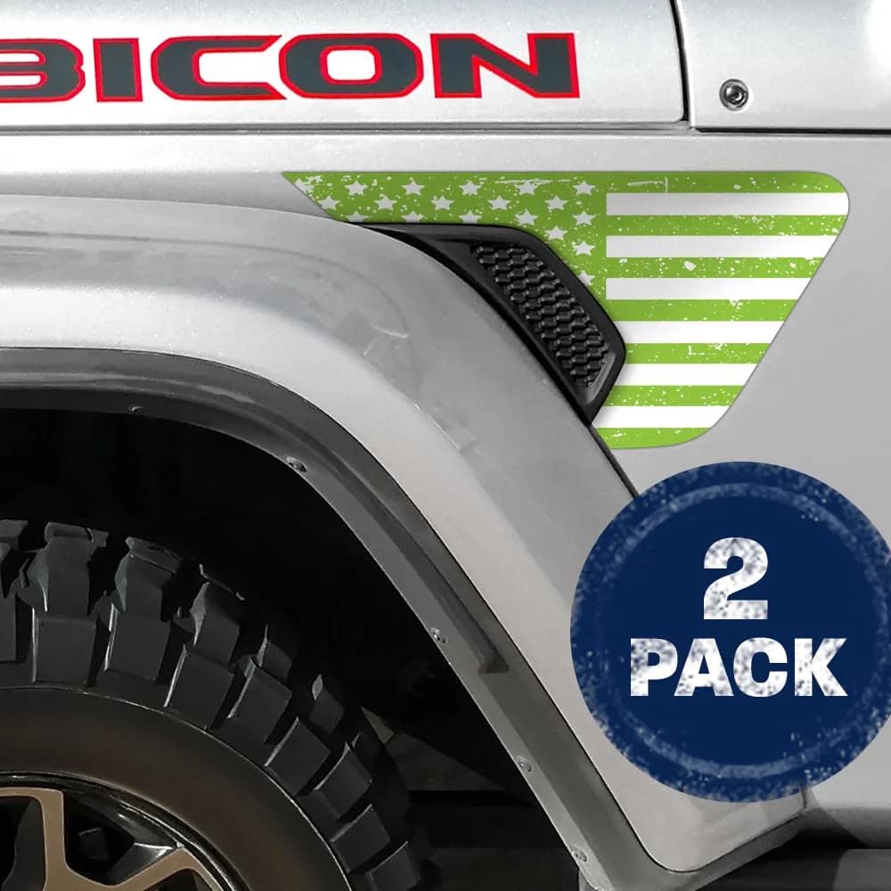 White and Green Distressed Flag 2pc Vinyl Fender Decal