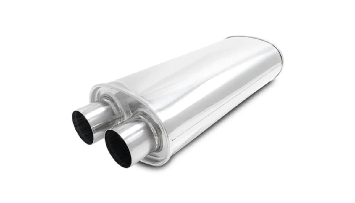 STREETPOWER Oval Muffler; Oval; 2.5 in. Inlet ID; 5.25 in. H; 8.5 in. W; 18 in. Body L; 22 in. Overall L; 2.5 in. OD; Dual In/Out Location;