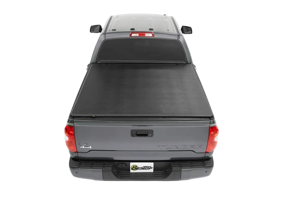 Soft Tri-Fold Tonneau Cover EZ-Fold For Toyota 2005-2024 Tacoma 6.0 Foot Black Tailgate Spoiler Not Included Bestop