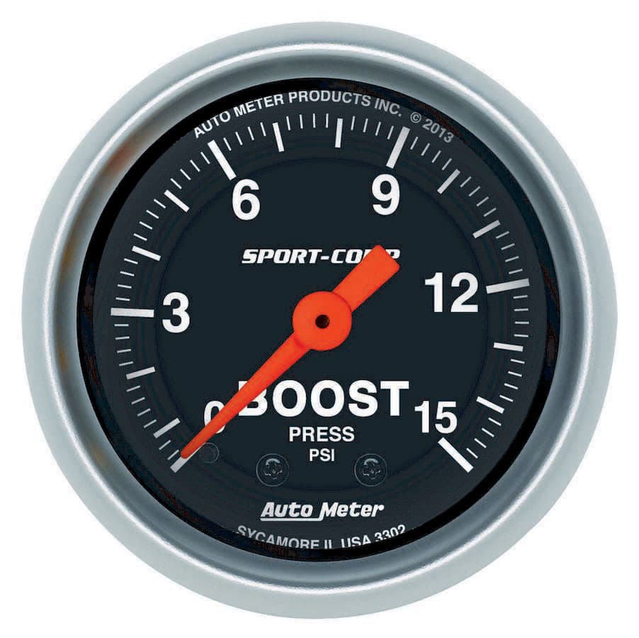 AutoMeter GAUGE, BOOST, 2 1/16", 15PSI, MECHANICAL, SPORT-COMP