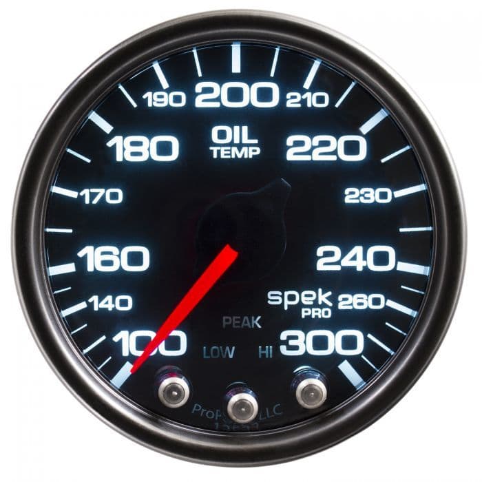 AutoMeter GAUGE OIL TEMP 2 1/16IN 300DEGREEF STEPPER MOTOR W/PEAK & WARN BLK/SMOKE/BLK SP