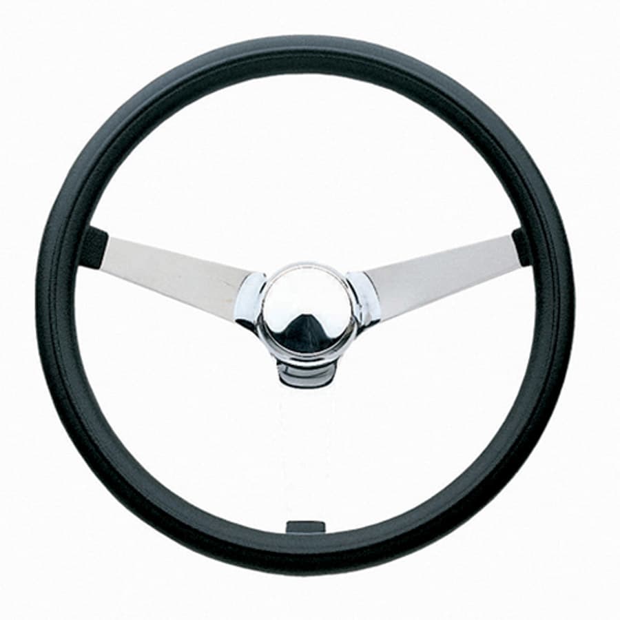 Grant Classic Series Steering Wheel; 14 3/4 in. Diameter 3 1/2 in. Dish; Black Foam Cushion Grip; Chrome 3-Spoke Design;