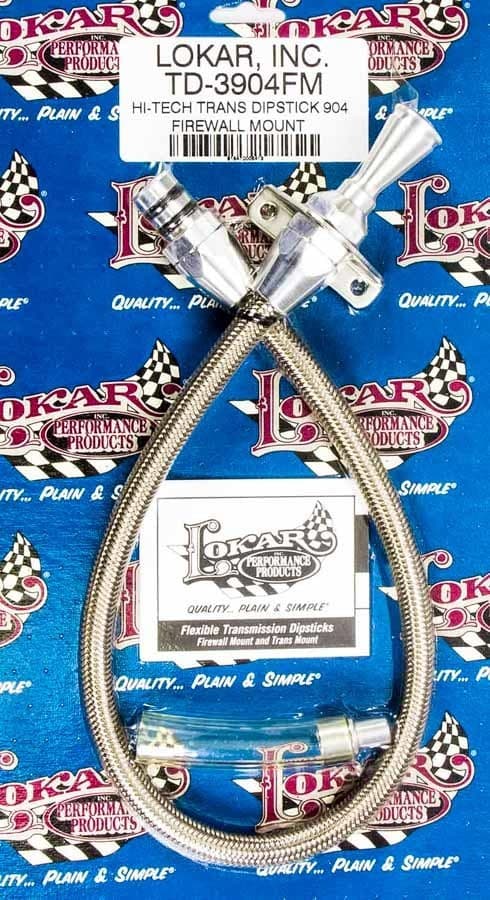 Lokar Hi-Tech Flexible Braided Transmission Dipstick; 24 in.; Firewall Mount; Incl. Flexible Inner Dipstick/Funnel Adapter/Braided Stainless Outer Housing; Stainless Steel Finish;