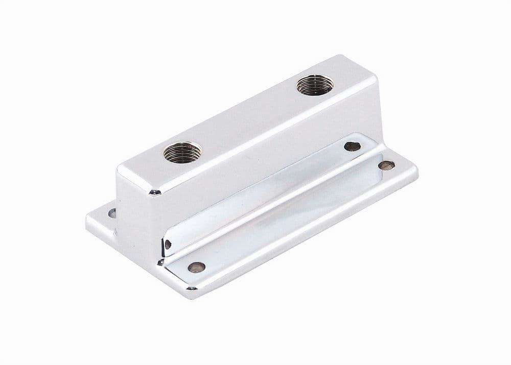 Mr Gasket TEE STYLE FUEL DISTRIBUTION BLOCK W/ 2 OUTLETS ALUMINUM CHROME