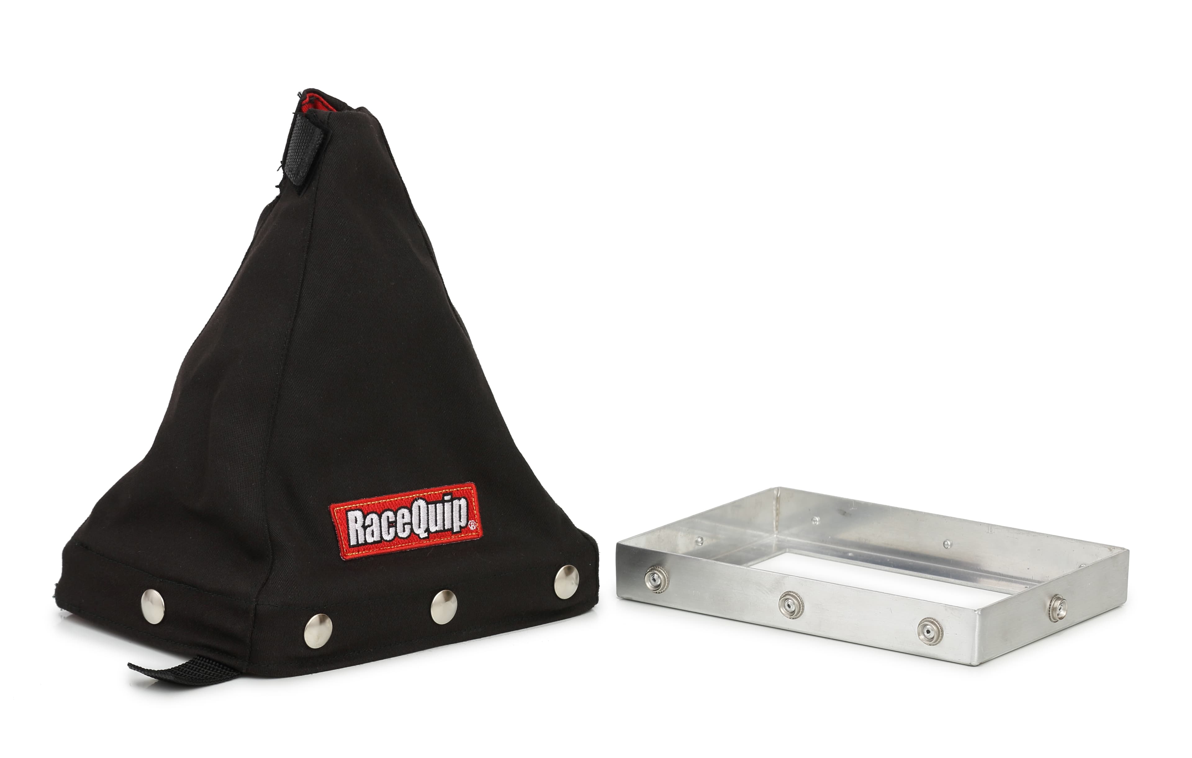 Racequip RACECAR FIRERETARDANT SHIFTER BOOT W/ MOUNTING BASE PLATE; MED HEIGHT; BLACK
