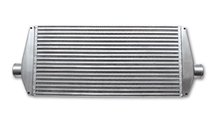 Vibrant Performance Intercooler; 33 in. Overall Length; 25 in. Core Width; 12 in. Height; 3 in. Inlet/Outlet OD; 1.75 in. Inlet/Outlet Neck Length; 3.25 in. Core Thickness; 6061 Aluminum;