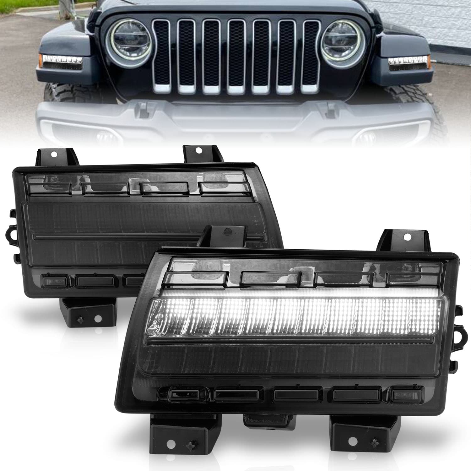ANZO USA 1821 WRANGLER JL/GLADIATOR LED SIDE MARKERS CHROME HOUSING SMOKE LENS W/SEQUENTIAL SIGNAL