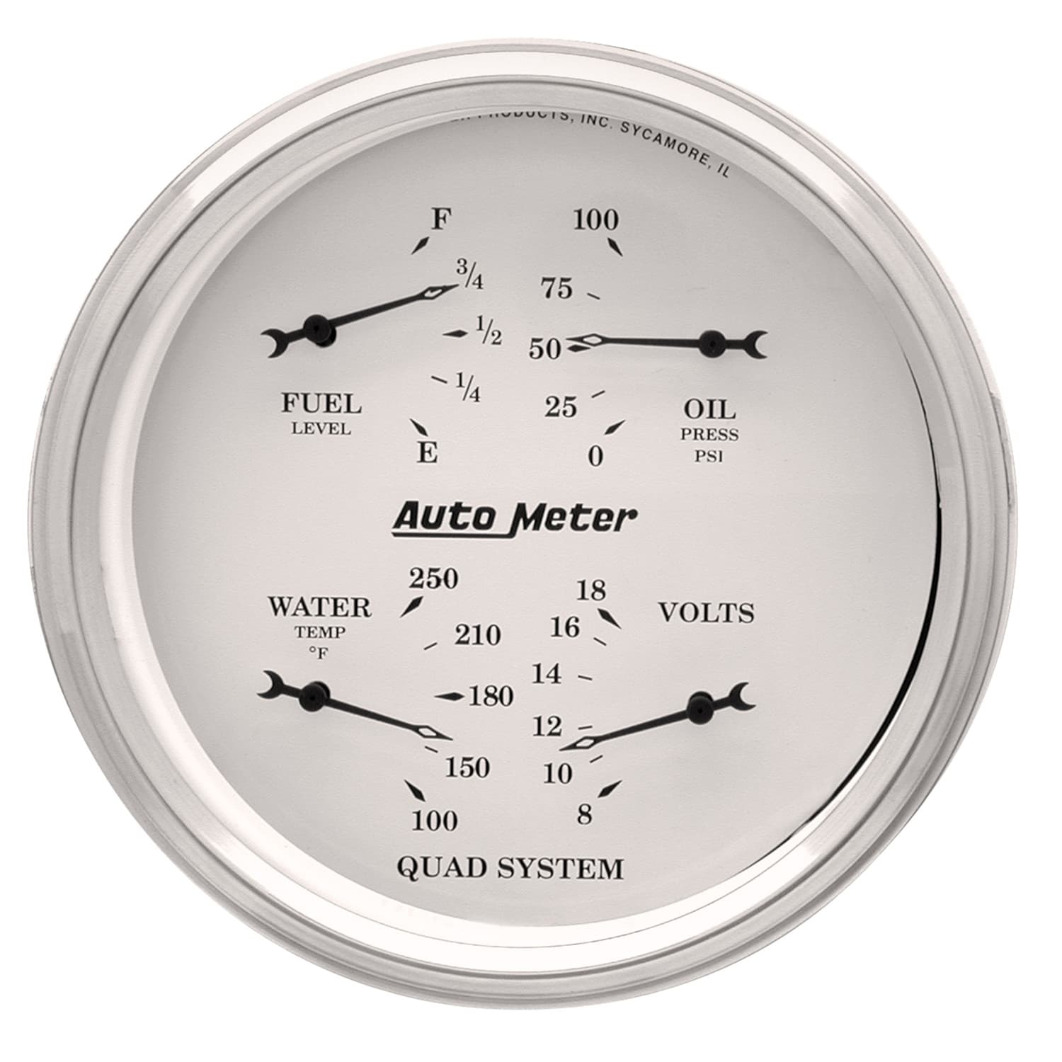 AutoMeter 5 in. QUAD GAUGE, 100 PSI/100-250 Fahrenheit/8-18V/240-33 O, OLD-TYME WHITE