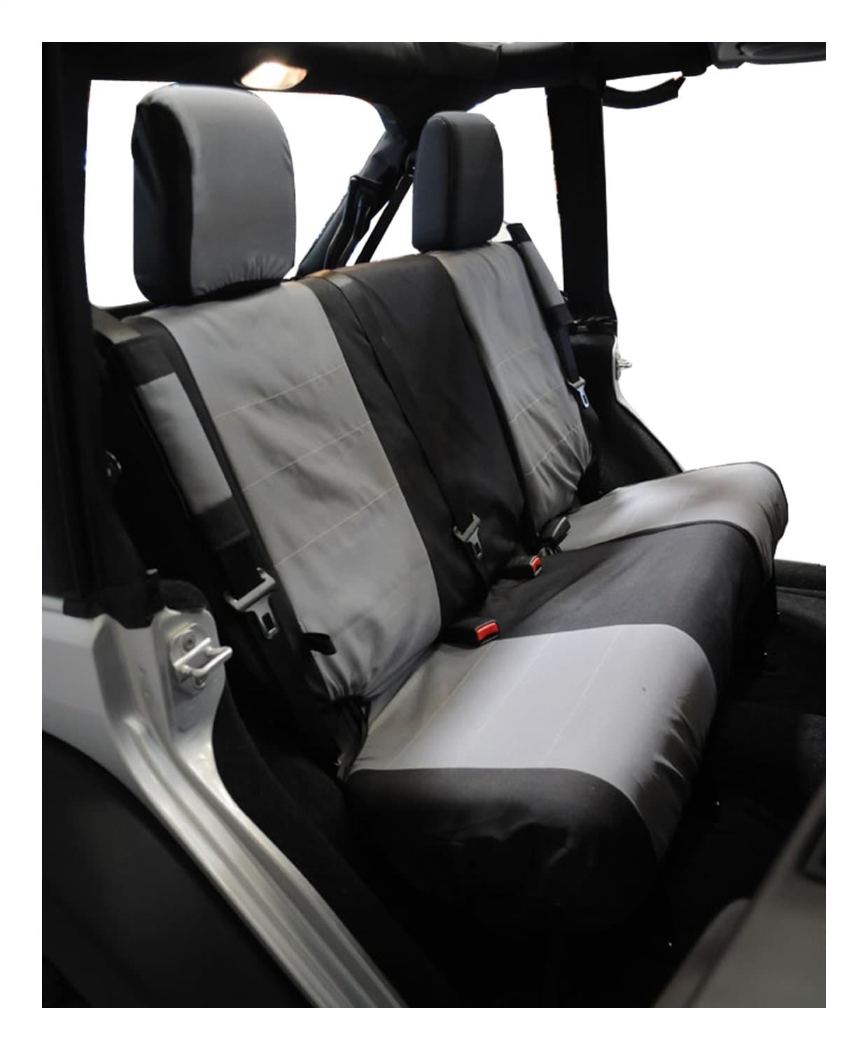 Crown Automotive Jeep Replacement 2007-2011 Wrangler JK 2-Door model; Black & Gray - Includes: 2 Rear Black/Gray Polycanvas Seat Covers