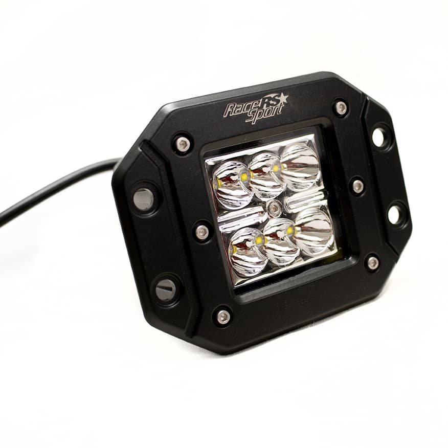 Race Sport BLACK SHELL - Flush Mountable 18Watt 6-LED High-Powered 3x3 LED Spot Light with White L.E.D.