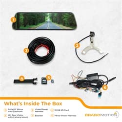 Brandmotion FullVUE® Mirror Camera System For Bronco w/Built-In Dashcam; Fully Adjustable Camera Bracket; Exclusive Stainless Steel Rear Tire Mount; Parking Gridlines Available;